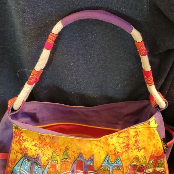 Laurel Burch CAT Bag NWOT Purple Gold Blue Red PLUS Free Cat Charm Keychain - Picture 5 of 9